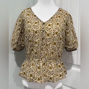 Banana Republic Floral Button-Front Blouse - Brown and Cream Size M